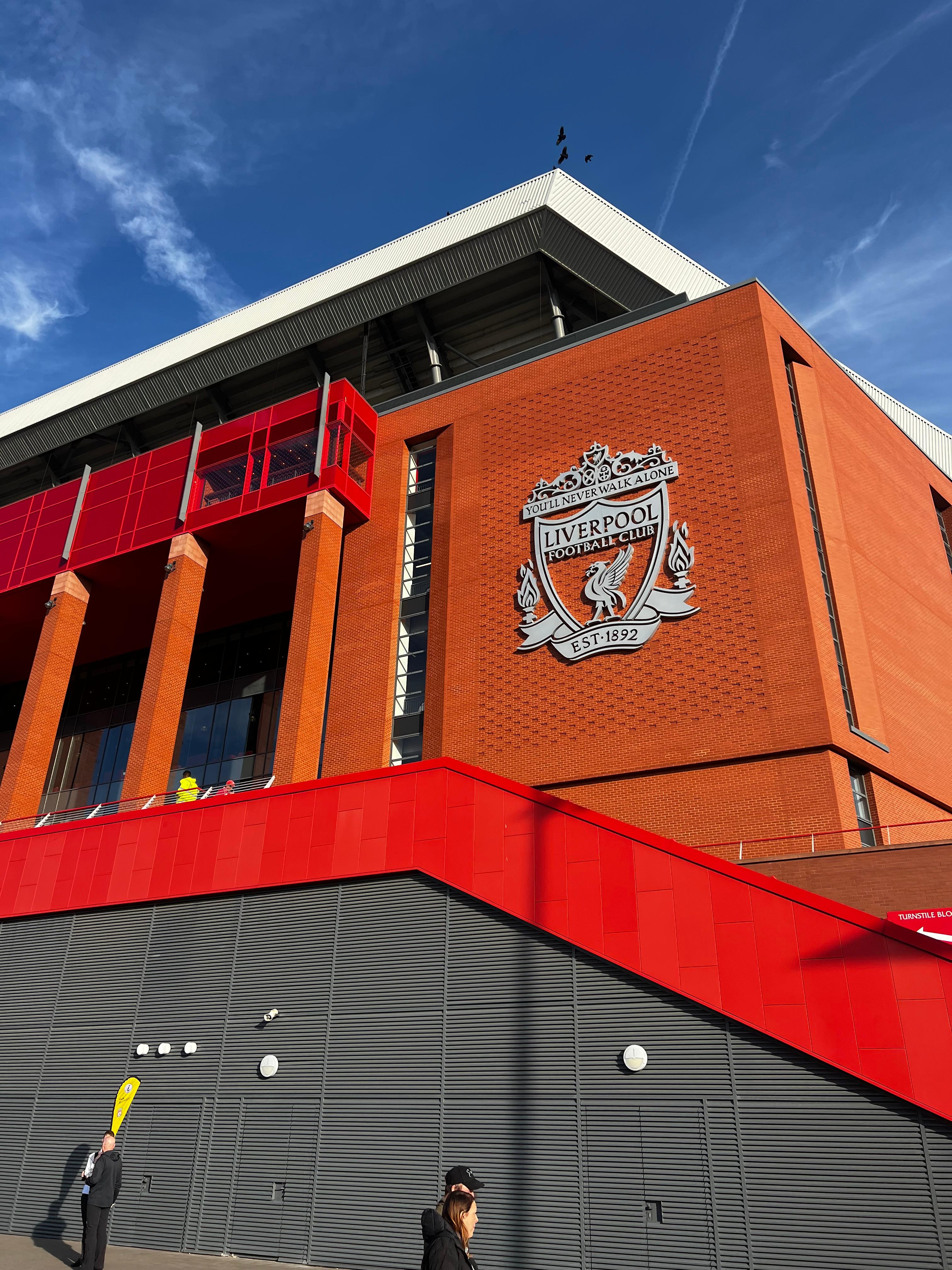 Outside view of Anfield Stadium, home of Liverpool FC
