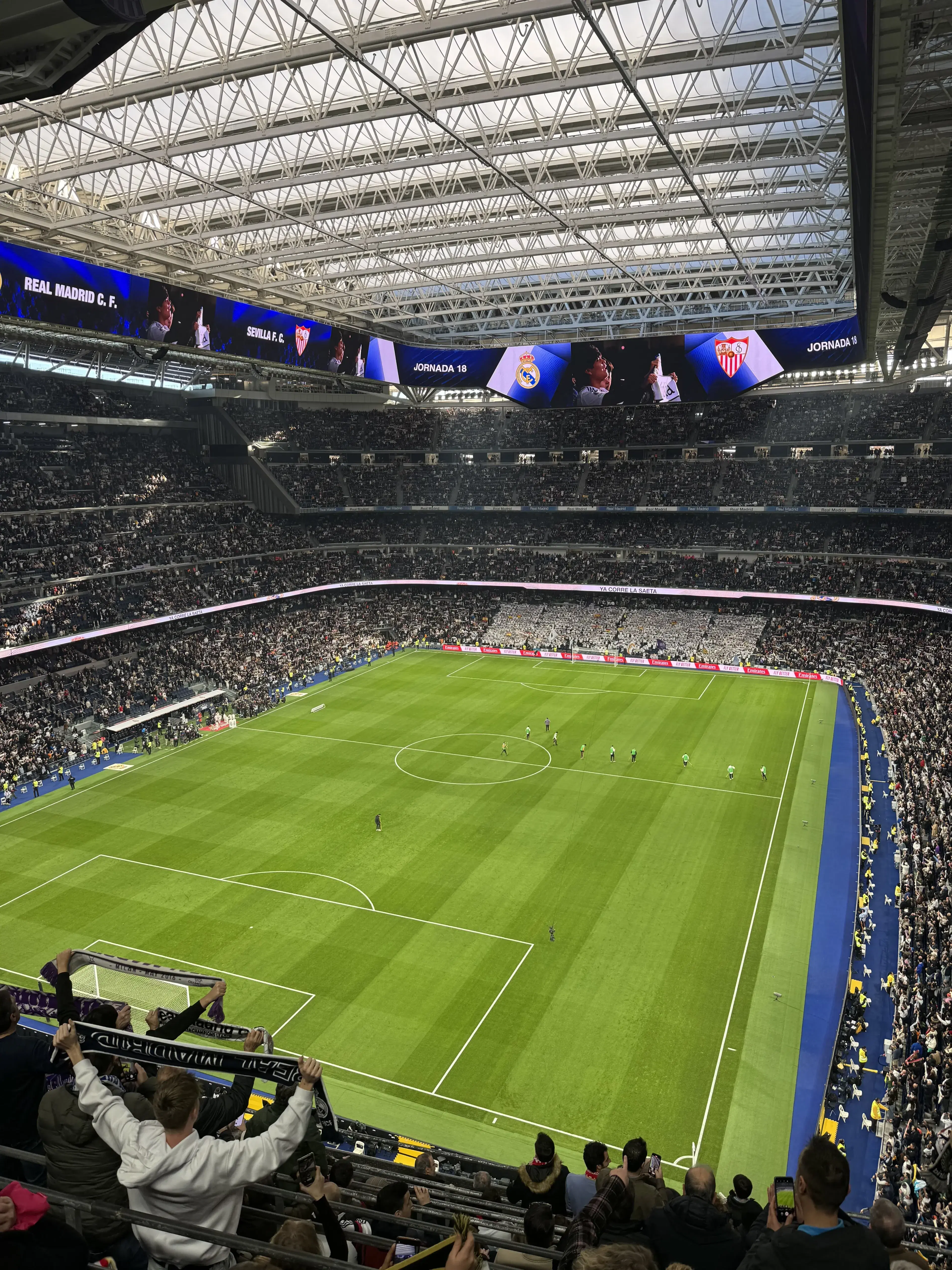 Shortside upper tier view inside Santiago Bernabéu Stadium during a match