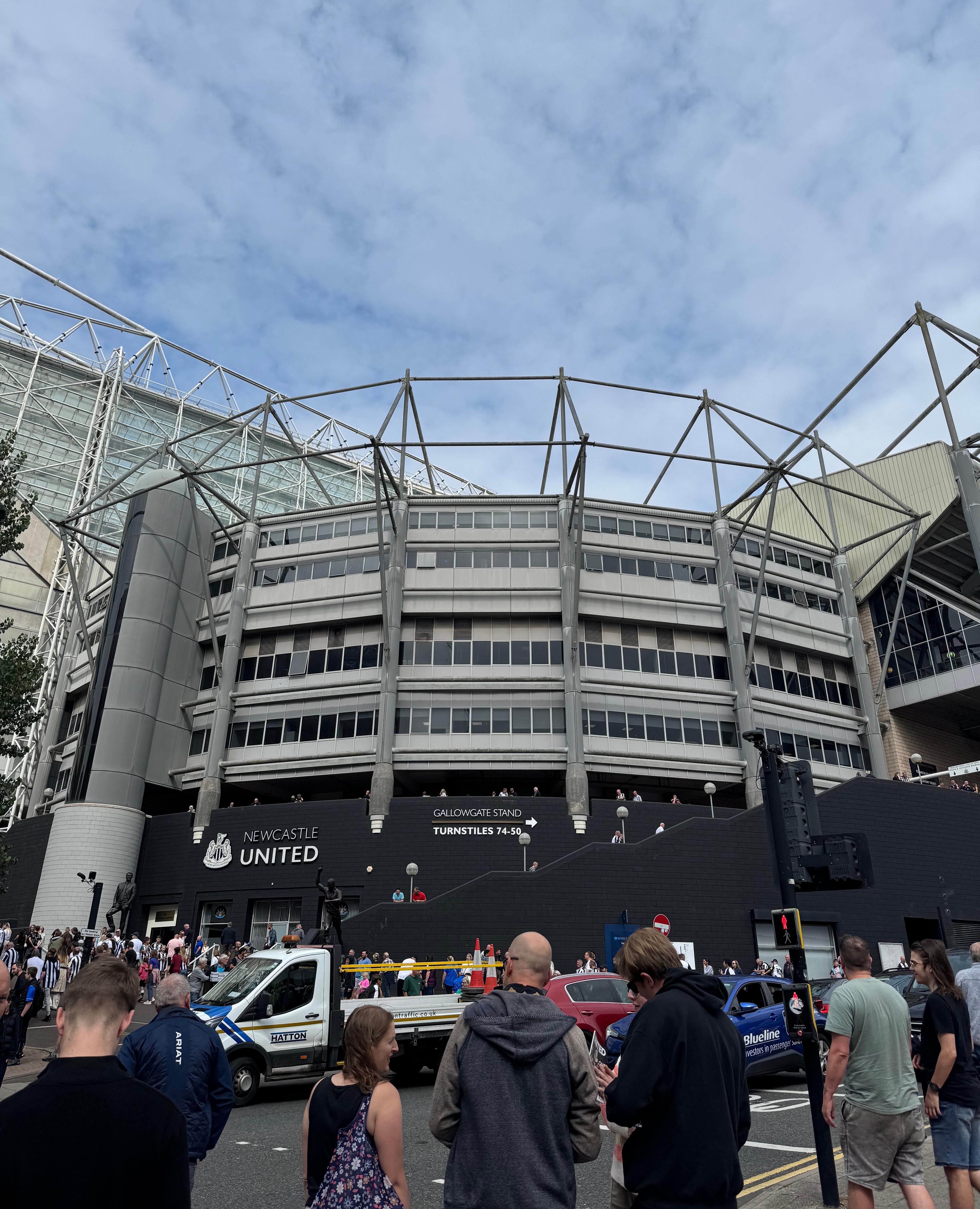 Exterior of St James' Park stadium in Newcastle before a match