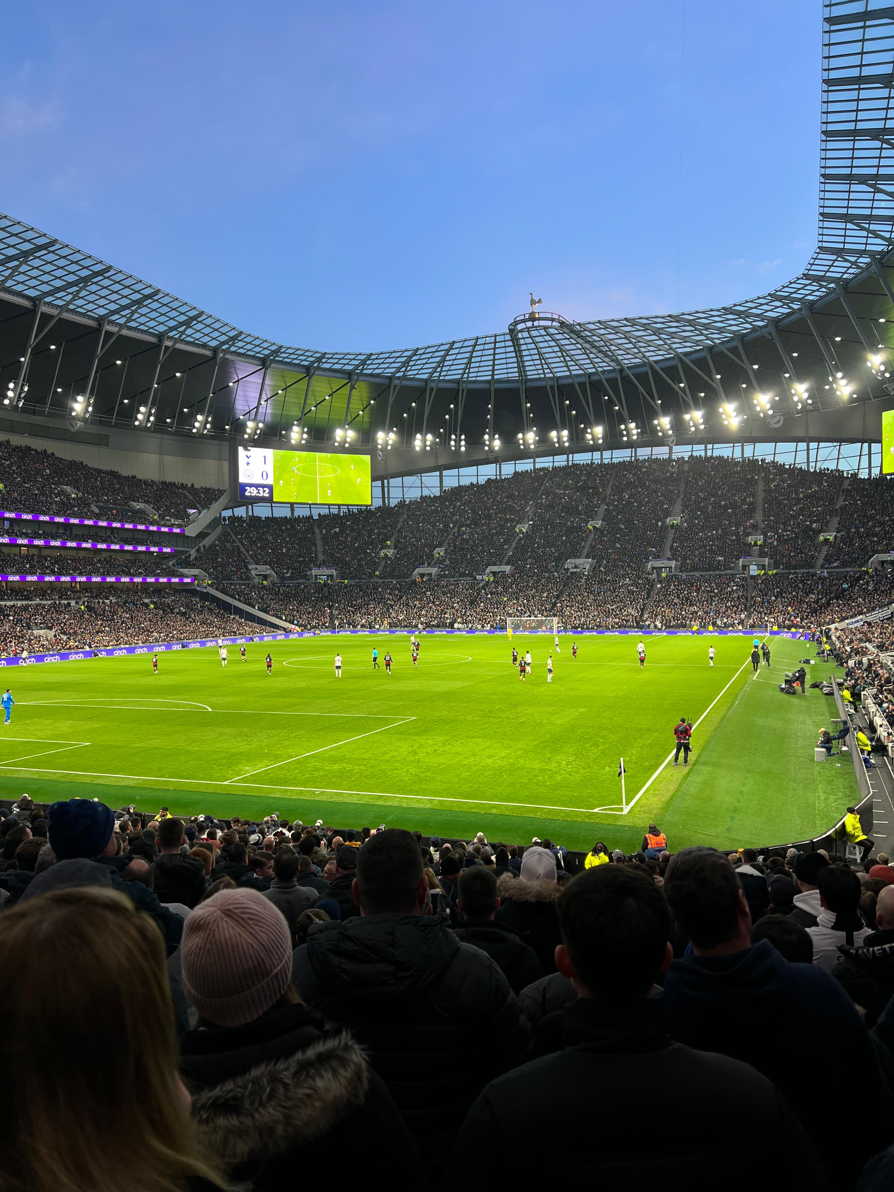 Lower tier view inside Tottenham Hotspur Stadium during a football match
